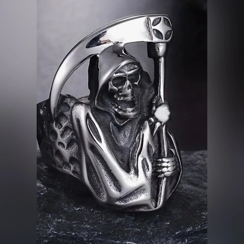 Grimm reaper with sickle men's ring